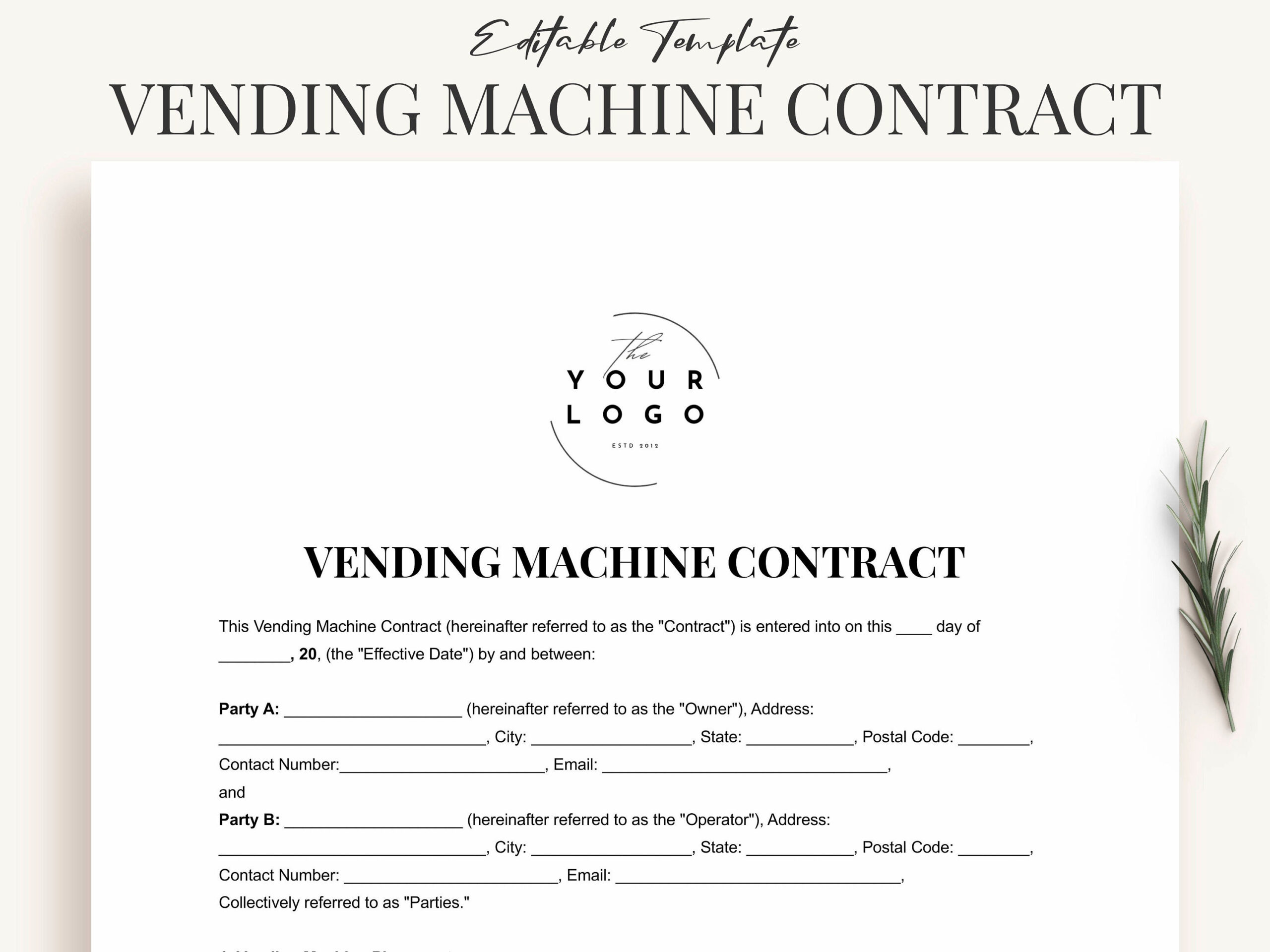  Printable Vending Machine Agreement Template