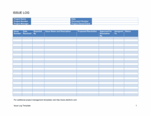 project issue log template