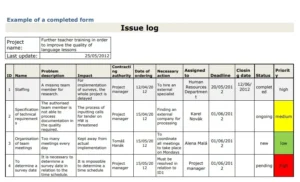 project issue log template excel