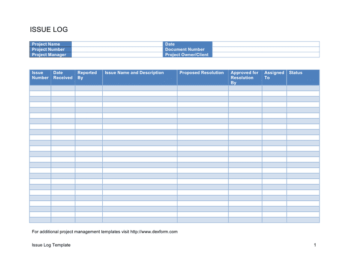 project issue log template