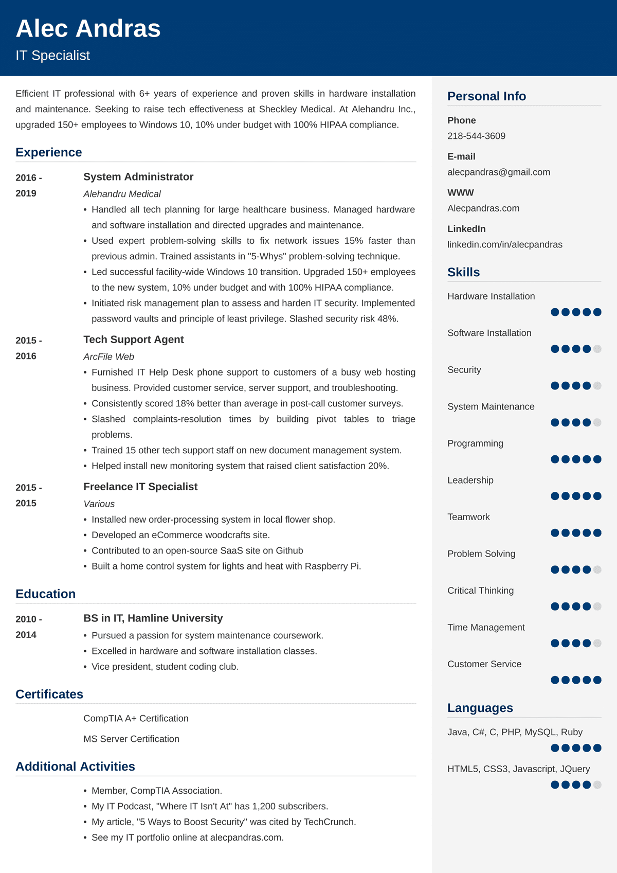 resume template computer science
