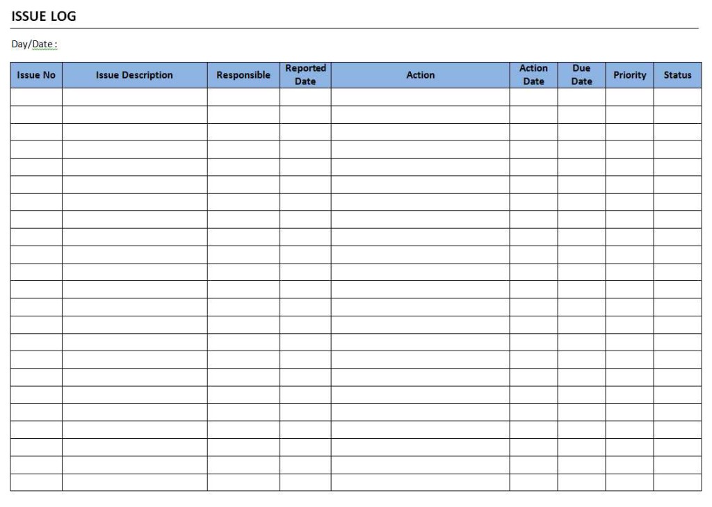 risk and issue log template