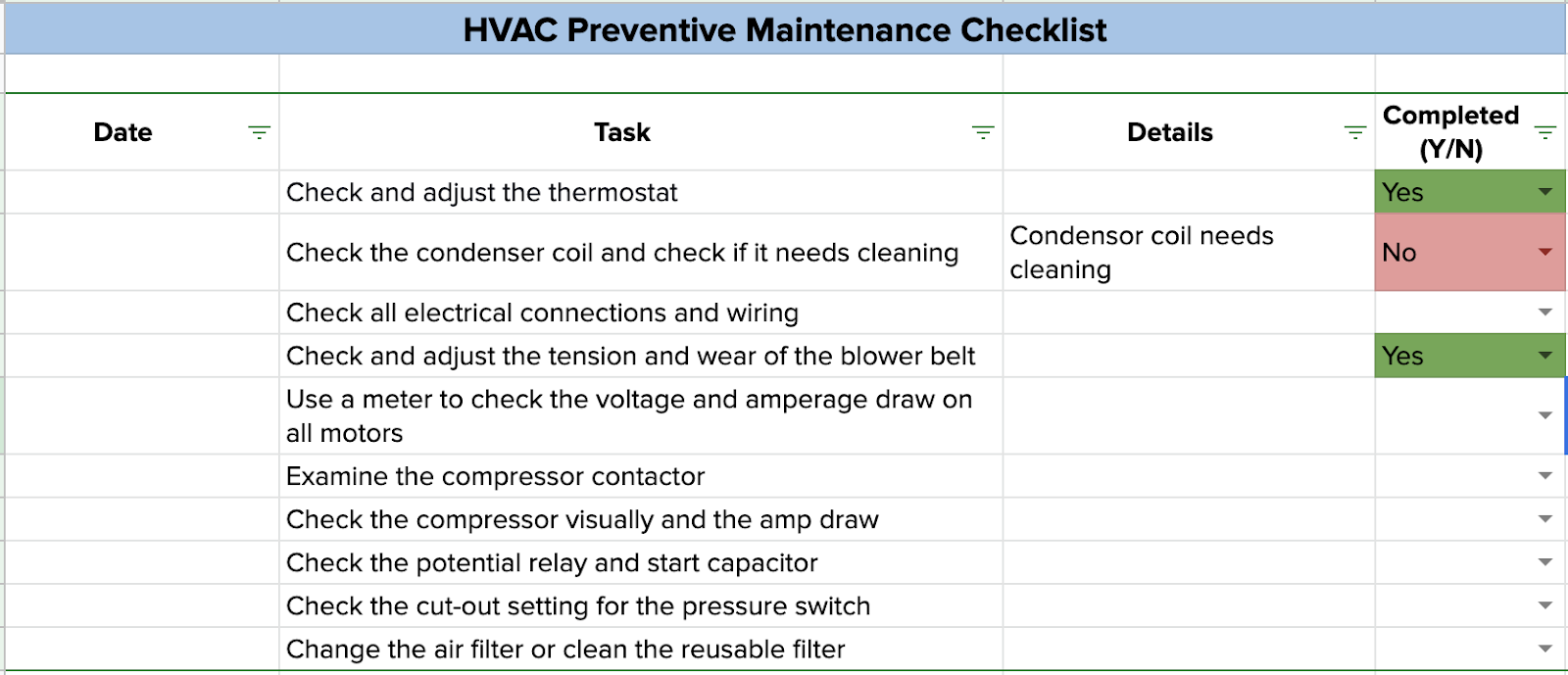 sample preventative maintenance checklist template sample preventative maintenance checklist template
