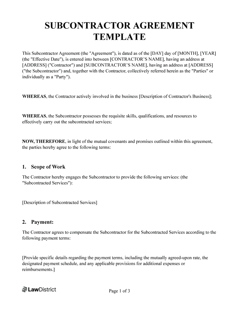  Printable Sub Contractor Agreement Template