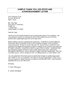 thank you letter for job offer