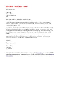thank you letter for job offer