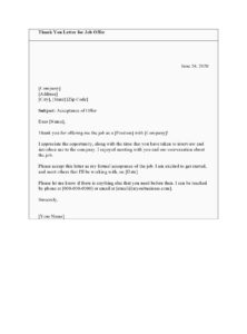 thank you letter for job offer