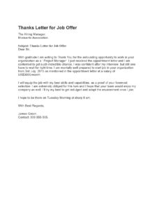 thank you letter for job offer