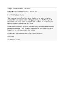 thank you letter for job offer