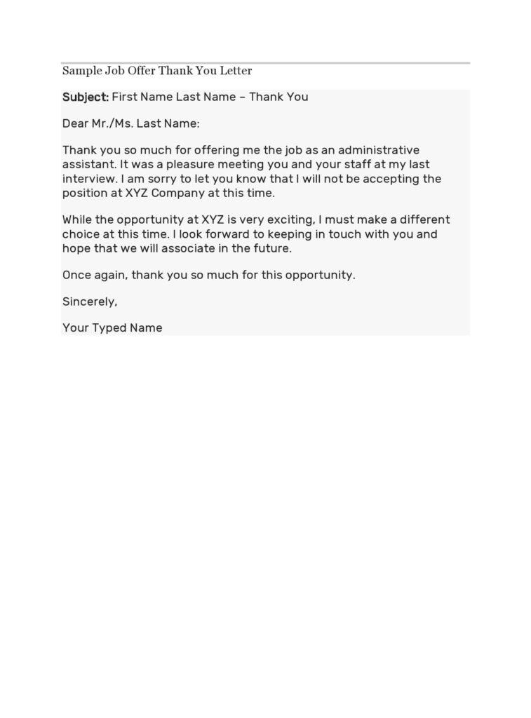 》Thank You Letter Template for a Job Offer