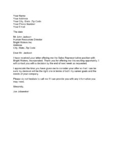 thank you letter for job offer