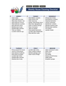 weekly cleaning chart template Bogiolo